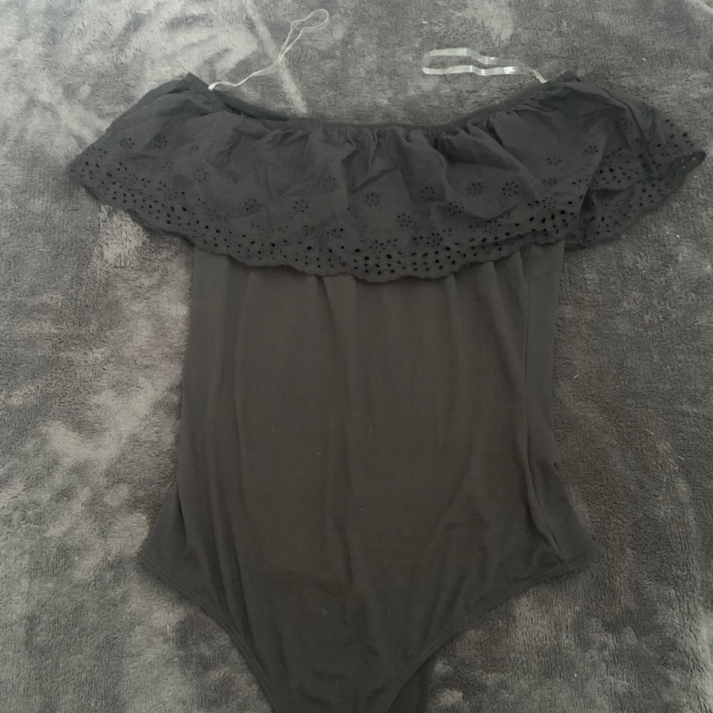 Black Ruffled Off the Shoulder Bodysuit